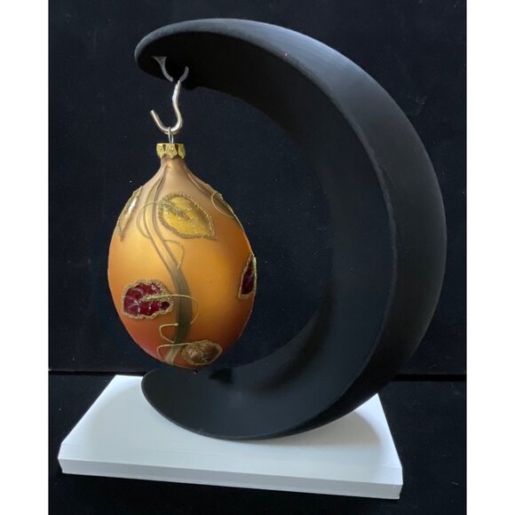 VTG Blown Glass Handcrafted Orange & Gold Leaf Design Christmas Ornament 7” - Picture 2 of 7